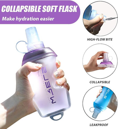 200ml/350ml/500ml Collapsible Soft Flask,BPA Free Folding Soft Water Bottle with Hanging Ring,Lightweight TPU Hydration Flask for Running Marathon Cycling Hiking(500ml-2 Packs)
