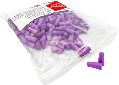 Acu-Life Foam Ear Plugs (100 Pair), Super-Soft Ear Plugs for Sleeping, Snoring, Noise, Ideal for Studying and Traveling, Ultimate Fit, Purple