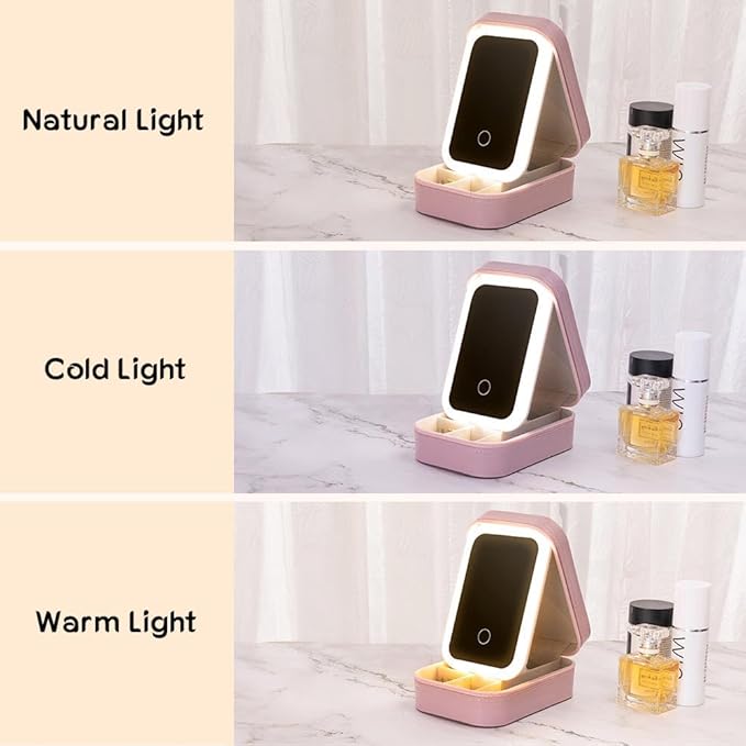 callie Personalized Birth Flower Jewelry Box with Mirror & LED 3 Adjustable Light, Custom Name - Travel Makeup Box Organizer, Birthday Christmas Gift for Women Girls