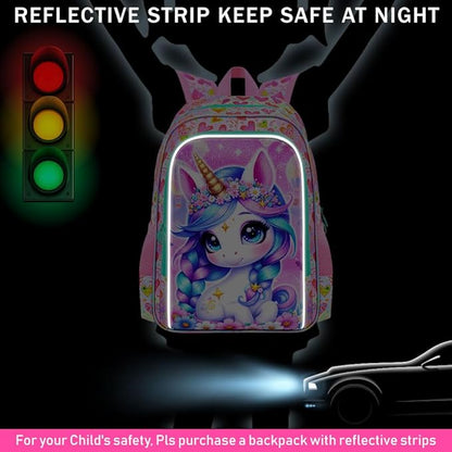 WZLVO 3PCS Kids Backpack for Girls, Unicorn Dinosaur Animal Prechool Elementary Kindergarten School Bookbag with Lunch Box