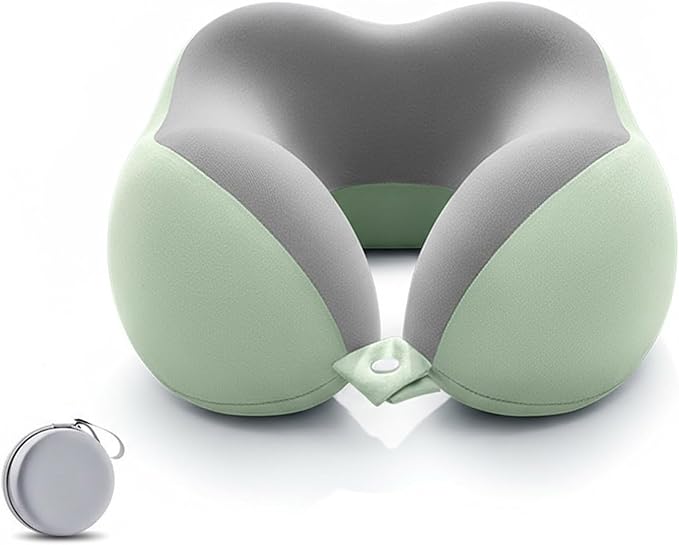 Ergonomic U-Shaped Memory Foam Neck Pillow for Travel & Office with Carry Pouch, Provides Neck Support for Airplane, Train, Anti-Sideturn Sleep (Green)