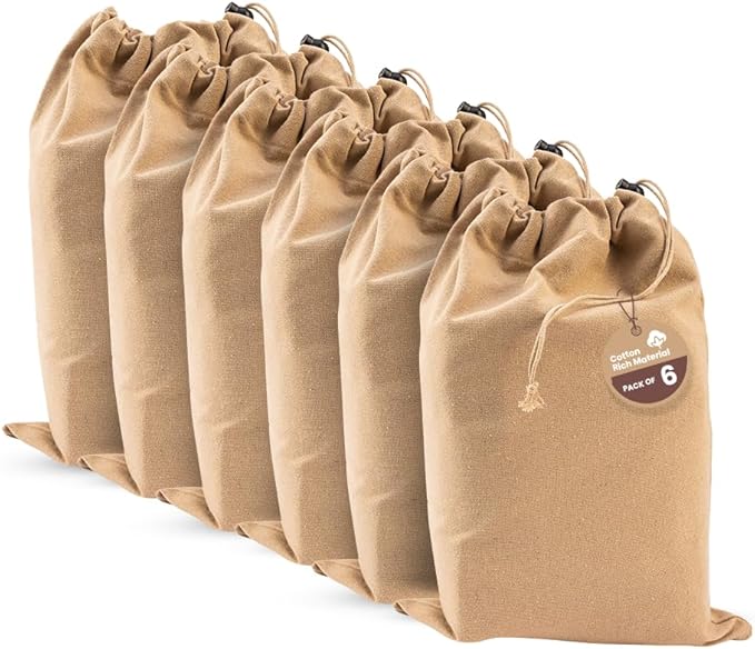 LFH Cotton Rich Shoe Storage Bags with Drawstring, Dustproof Breathable Reusable Organizer, Perfect For Travel, Dorm, Hotel, College, Gym, Easy to Carry, Machine Washable 12"x17" (Pack of 6) - Beige
