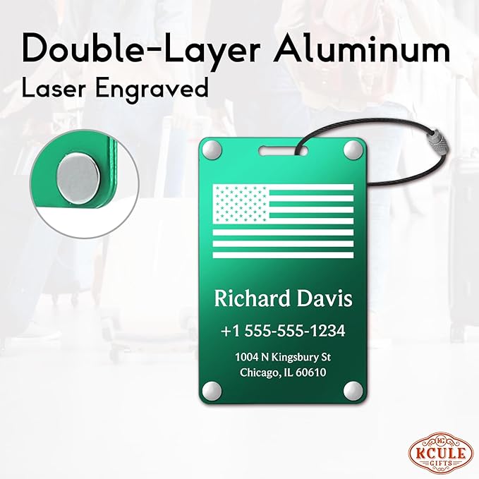 Luggage Tags for Suitcases 4 Pack: Personalized Luggage Tags for Backpacks & Bags Tags with Coustomizable Texts (Green)