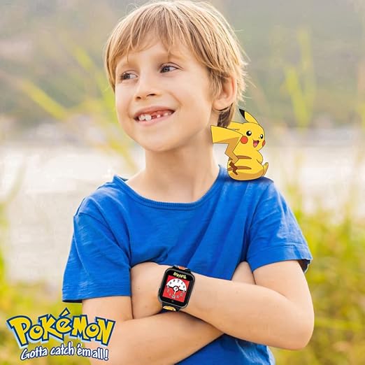 Pokémon Interactive Kids Smartwatch – Touchscreen Watch with Games, Camera, Voice Recorder, Step Tracker, Alarm & Timer – 10 Pokémon Watch Faces, USB Rechargeable – Fits Wrists 5.5" to 8"