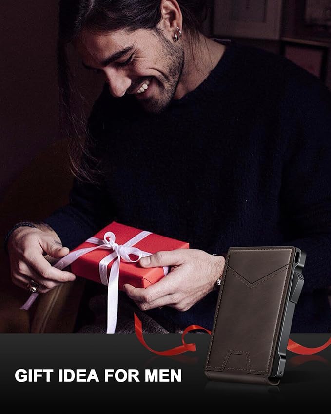 Wallet for Men RFID Wallet with 2 ID Windows & Money Clip, Slim Pop Up Card Holder for 10-12 Cards, Bifold Minimalist Smart Wallet for Front Pocket, Compact Metal Credit Card Holder, Gifts for Men