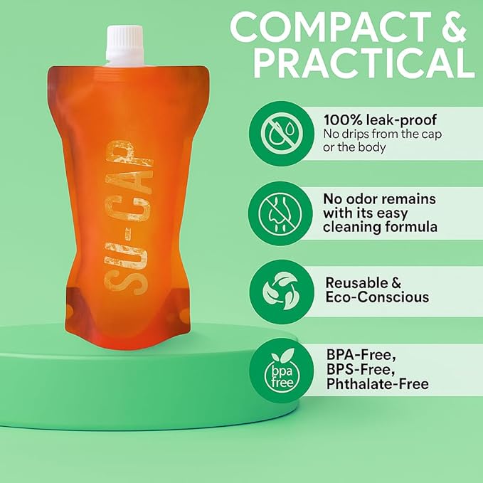 Collapsible Water Bottle – BPA Free, Foldable Sports Bottle for Hiking, Travel, Gym, Leakproof Lightweight Reusable Bottle with Carabiner – Eco-Friendly (15oz- 450 ml) (orange)