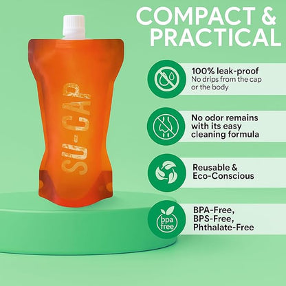 Collapsible Water Bottle – BPA Free, Foldable Sports Bottle for Hiking, Travel, Gym, Leakproof Lightweight Reusable Bottle with Carabiner – Eco-Friendly (15oz- 450 ml) (orange)