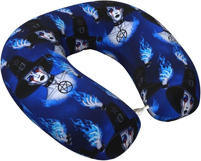 Neck Pillow Memory Foam Chin Cushion with Breathable Cover Ice Blue Fire Goth Gotik Gothic Women Girl Art, Cute Airplane Car Pillows for Office Head Pain Relief