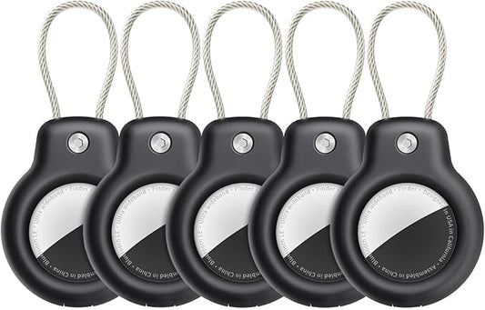 SPGUARD for AirTag Holder Case with Keychain, Air Tags-5 Pack for Apple Air Tag Holder with Wire Cable Lock Key Ring Chain Air Tagholder Accessories for GPS Item Tracker Kids,Keys,Luggage