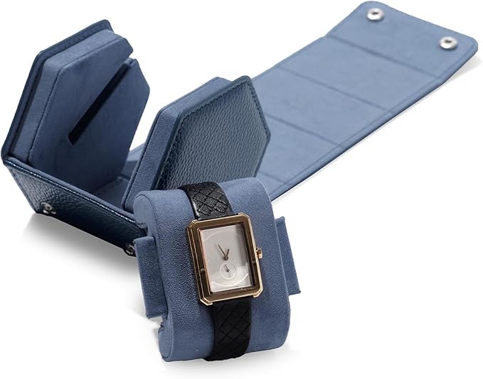 Oirlv Luxury Hexagonal Leather Watch Travel Case Single Watch Box for Men Portable Jewelry Storage Roll Organizer(1-Slot,Blue)