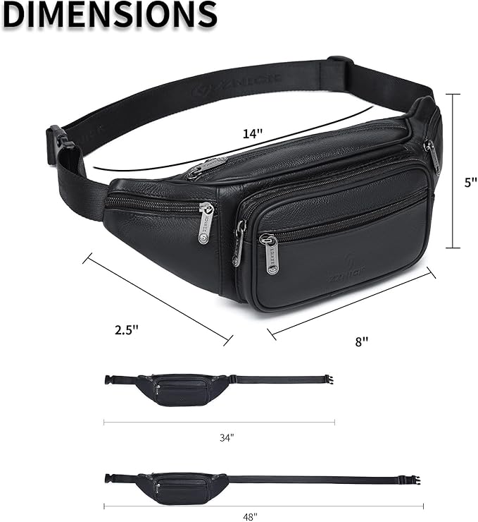 Genuine Leather Fanny Pack/Waist Bag/Organizer with Adjustable Belt, Multiple Pockets For Men and Women