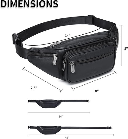 Genuine Leather Fanny Pack/Waist Bag/Organizer with Adjustable Belt, Multiple Pockets For Men and Women