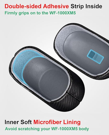 LOPIE Case Compatible with Sony WF-1000XM5, Carbon Fiber Style Vegan Leather Case Designed for Earbuds WF1000XM5 Case Cover 2023, Protective Hard Cover for Men/Women - Black