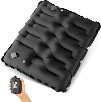 HiiPeak Inflatable Stadium Seat Cushion, Compact Hand Press Stadium Seats Pad Bleacher Seat Chair Cushion Pad for Airplane Travel Camping Backpacking Sports Events(Black)