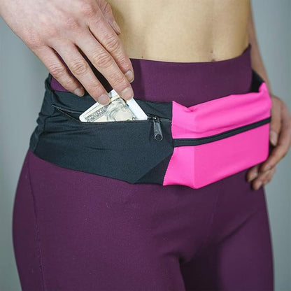 3 Pocket Adjustable Running Belt Waist Pack, Fanny Pack For Working Out With Sweat Resistant Backing, Holds All iPhone Models