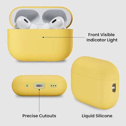 ORNARTO Compatible with AirPods Pro 2 Case 2022, Full Protective Hybrid Silicone for AirPods Pro 2nd Generation Case, Front LED Visible Skin Cover-Yellow