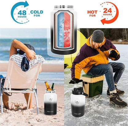 NATURE PIONEOR One Gallon Water Bottle Insulated - Large Double Vacuum Stainless Steel 128 oz Water Bottle with Holder/Carrier, 1 Gallon Water Jug,128oz, Wide Mouth