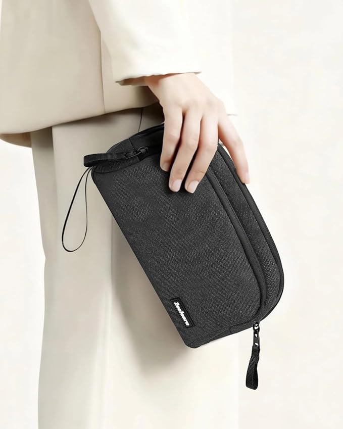 Travel Tech Carrying Pouch - Portable Electronics Organizer Travel Case, Portable Tech Organizer, All-in-One Storage Bag for Charging Cable (2 Pack, Black, Medium+Small)