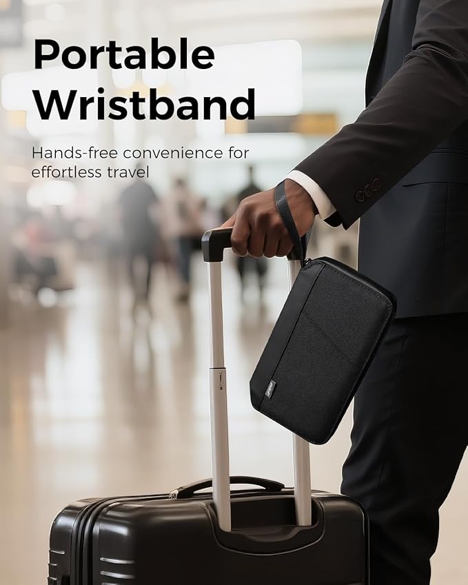 pack all Travel Passport Holder with RFID Blocker, Water-Resistant Passport Wallet with Wrist Strap, Multiple Family Airplane Document Organizer for Cards, Boarding Pass, ID, Cash, Tickets