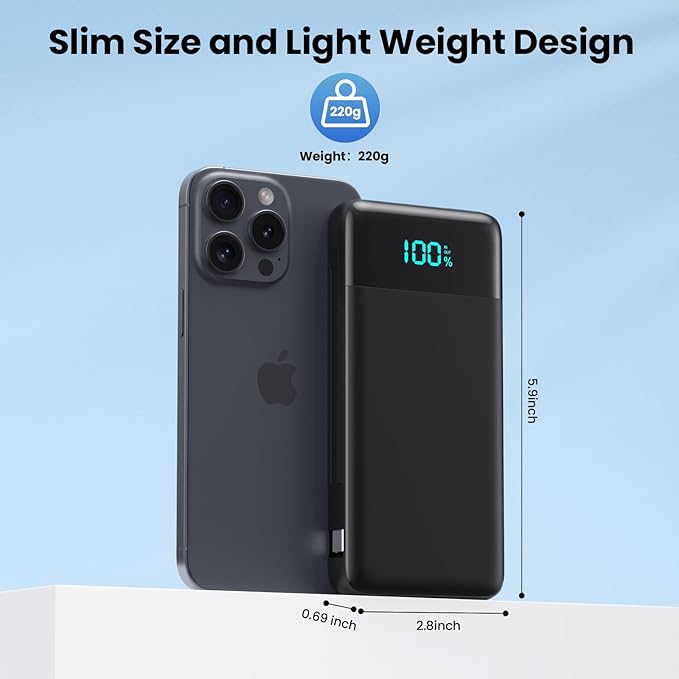 Portable Charger for iPhone with Built-in Cables and Wall Plug,Upgraded 13800mAh Fast Charging USB C Power Bank,4 Outputs Slim Travel Essential Battery Pack for iPhone 17/16/15/14/13,Galaxy,Android