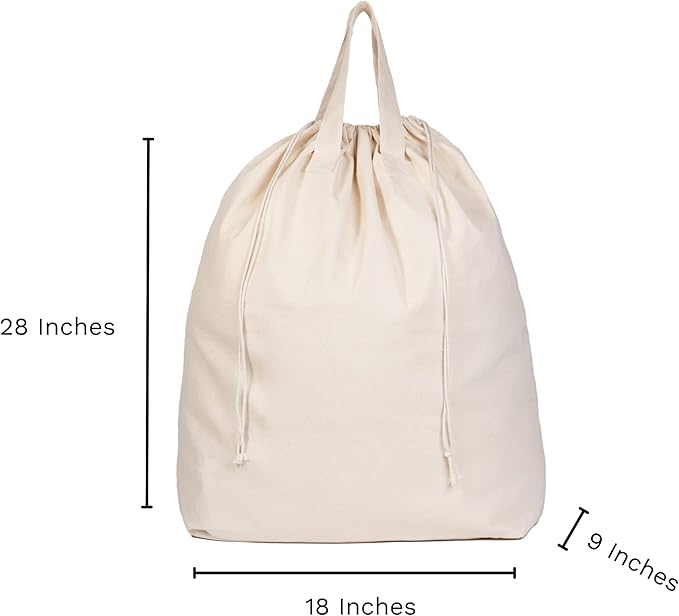 College Dorm Laundry Bags - Versatile and Heavy Duty College Laundry Hamper Liner with Drawstring - Canvas Laundry Basket Liner - 100% Cotton, Washable and Foldable Cloth Laundry Bags (1 Pack)