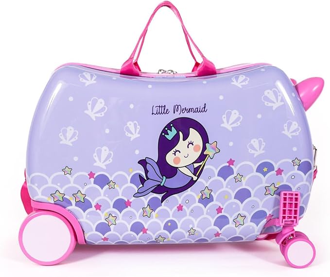 MILK&MOO Rideable Kids Suitcase Little Mermaid, Fun and Safe, Durable, Spacious and Ergonomic Design, 360° Swivel Wheels, for Children Aged 2-6 Years, 21 L, Maximum Riding Weight 50kg / 110 Lb