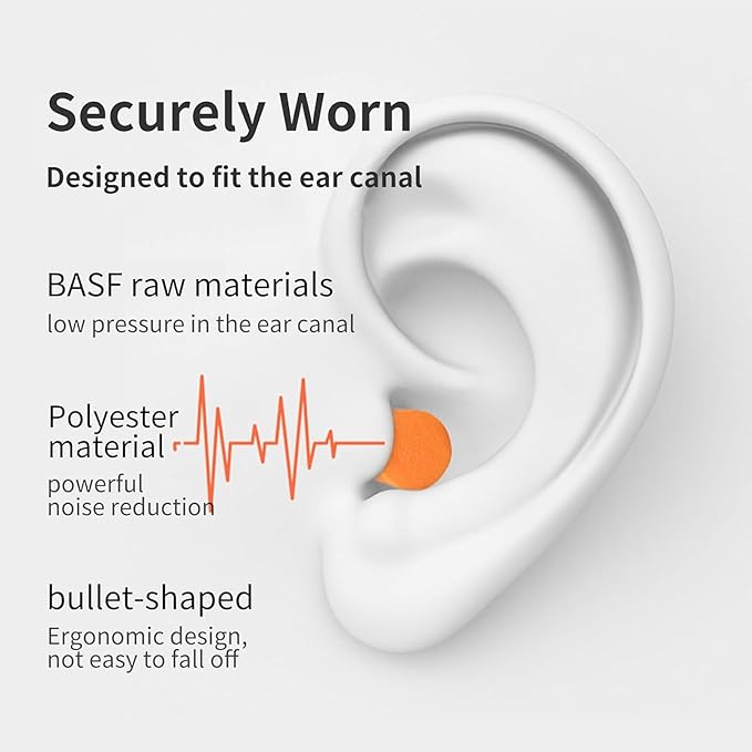 250 Pairs NRR 33dB Soft Foam Ear Plugs,38dB Noise Reduction Disposable Earplugs Bulk,for Work & Construction Site,Orange