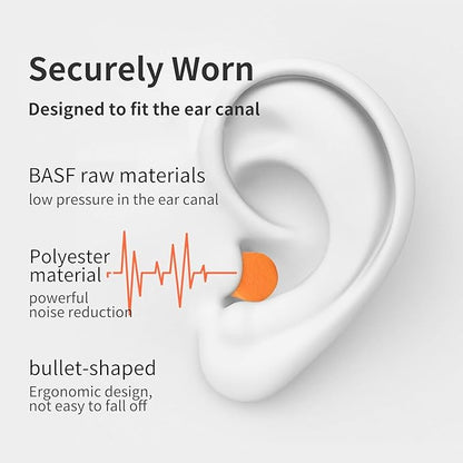 250 Pairs NRR 33dB Soft Foam Ear Plugs,38dB Noise Reduction Disposable Earplugs Bulk,for Work & Construction Site,Orange