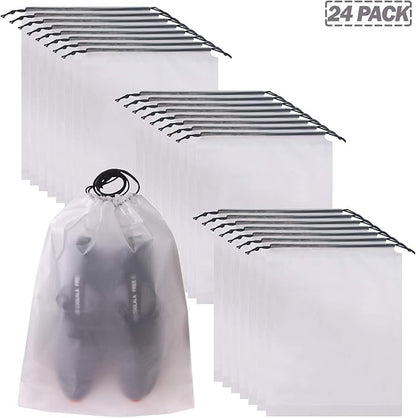 Set of 24 Portable Translucent Shoe Bags for Travel Large Clear Shoes Pouch Storage Organizer with Drawstring for Men and Women