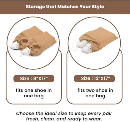 LFH Cotton Rich Shoe Storage Bags with Drawstring, Dustproof Breathable Reusable Organizer, Perfect For Travel, Dorm, Hotel, College, Gym, Easy to Carry, Machine Washable 12"x17" (Pack of 2) - Beige