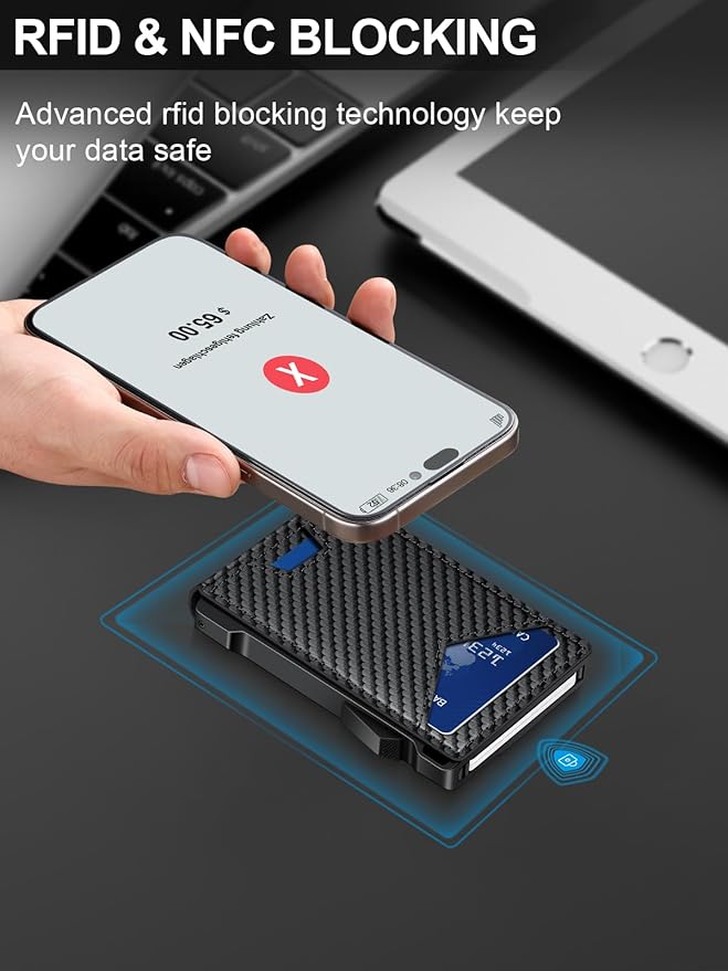 Wallet for Men RFID Wallet with 2 ID Windows & Money Clip, Slim Pop Up Card Holder for 10-12 Cards, Bifold Minimalist Smart Wallet for Front Pocket, Compact Metal Credit Card Holder, Gifts for Men