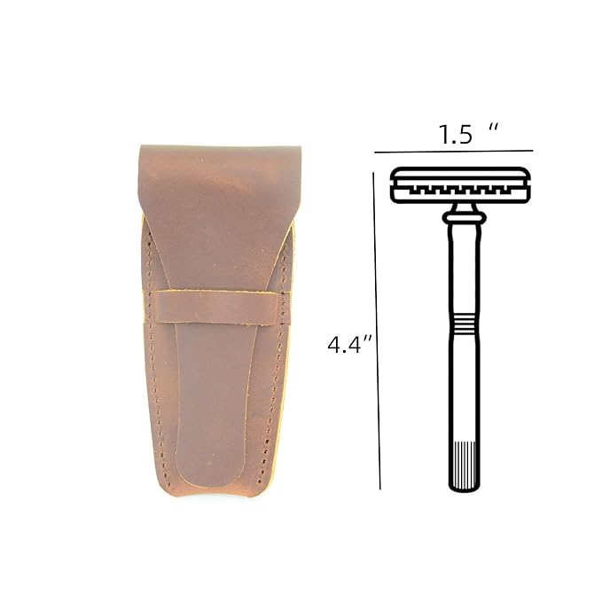 JJNUSA Old Fashioned Sleeve Travel Pouch Leather Safety Razor Case, Double Edge Razor 4.5", Shaving Accessories, Personal Care Essentials, Men's Shaving Razor Brown
