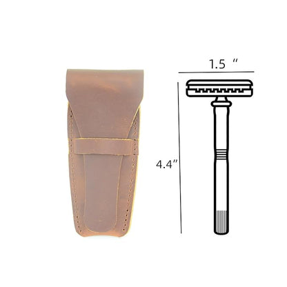 JJNUSA Old Fashioned Sleeve Travel Pouch Leather Safety Razor Case, Double Edge Razor 4.5", Shaving Accessories, Personal Care Essentials, Men's Shaving Razor Brown
