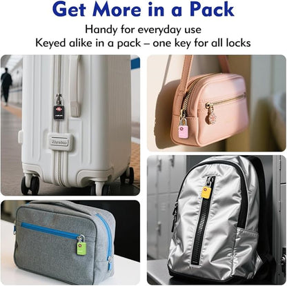 Sure Lock TSA Approved Luggage Locks Mini Size Lock with Keys for Travel, Zinc Alloy Body with Steel Shackle, Key Alike, Key Alike in The Same Package