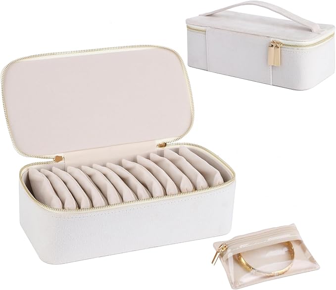 HofferRuffer Jewelry Box Organizer for Women Girls, Travel Jewelry Case with 12 Portable Zipper Bags, Jewelry Storage Ideal for Travel & Home Organization (12pcs-CreamWhite Velvet)