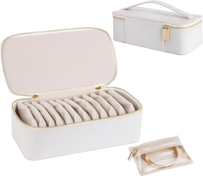 HofferRuffer Jewelry Box Organizer for Women Girls, Travel Jewelry Case with 12 Portable Zipper Bags, Jewelry Storage Ideal for Travel & Home Organization (12pcs-CreamWhite Velvet)