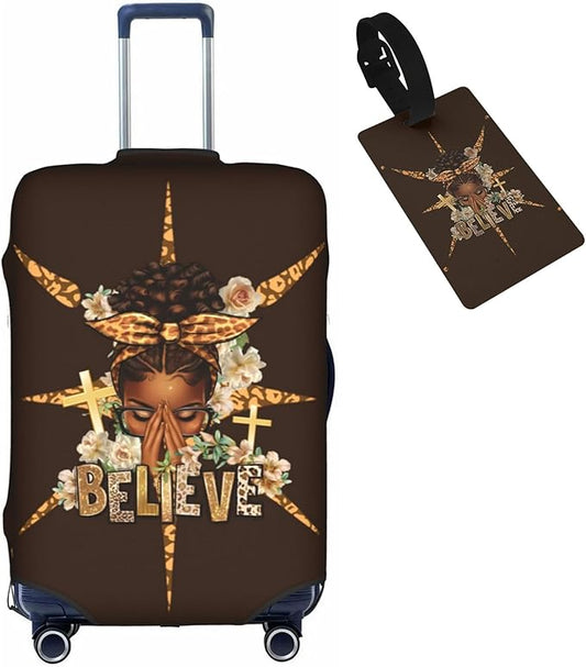 Travel Suitcase Protector African American Girl Elastic Protective Washable Luggage Cover With Concealed Zipper Suitable For 18-32 Inch(S (for 18-21 inch luggage))