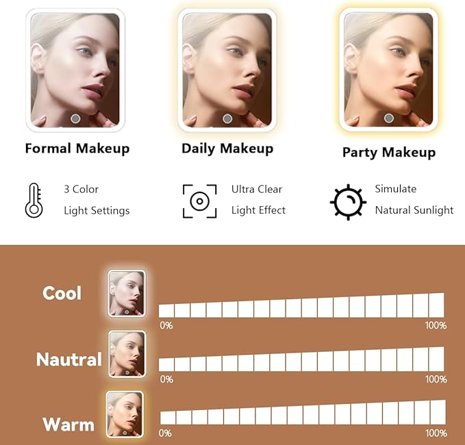 Travel Makeup Bag for Women and Makeup Artists Cosmetic Organizer Large Makeup Case,Travel Makeup Bag with Mirror 3 Color Setting,Portable Storage and Adjustable Dividers(CARAMEL COLOR)