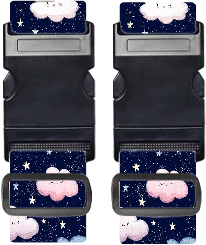 Nuxovilar Luggage Straps of 2 Set Cartoon Clouds Stars Pattern, 1.96x90.5 inches - Luggage Straps for Suitcases, Great for Night Trips, Family Travel, Daily Use