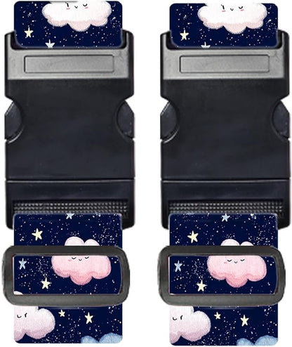Nuxovilar Luggage Straps of 2 Set Cartoon Clouds Stars Pattern, 1.96x90.5 inches - Luggage Straps for Suitcases, Great for Night Trips, Family Travel, Daily Use