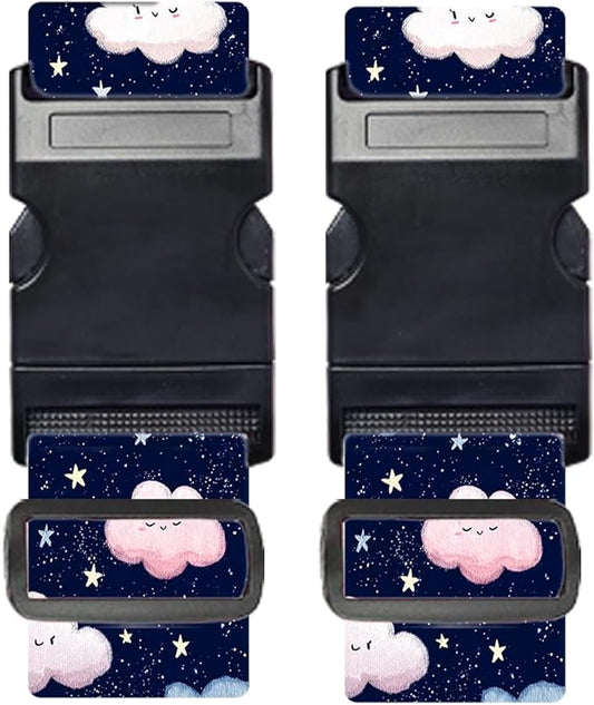 Nuxovilar Luggage Straps of 2 Set Cartoon Clouds Stars Pattern, 1.96x90.5 inches - Luggage Straps for Suitcases, Great for Night Trips, Family Travel, Daily Use