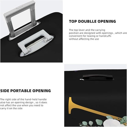 Flower Lette V Black Luggage Cover Elastic Washable Stretch Suitcase Protector Anti-Scratch Travel Suitcase Cover for Kid and Adult L (25-28 inch suitcase)