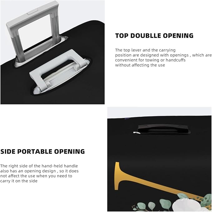 Flower Letter V Black Luggage Cover Elastic Washable Stretch Suitcase Protector Anti-Scratch Travel Suitcase Cover for Kid and Adult M (22-24 inch suitcase)