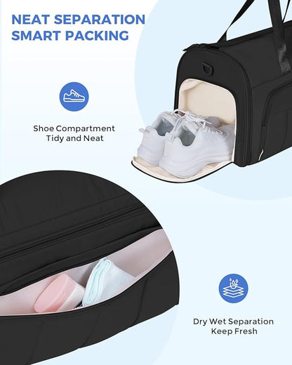 WANDF Convertible Garment Bags for Travel with Wet Pocket Carry on Garment Duffle Bag 2 in 1 Puffy Hanging Clothes Travel Bags with Shoe Compartment for Airplanes Business Weekend Gym Wedding (Black)