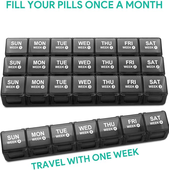 TookMag Monthly Pill Organizer 28 Day Pill Box, Travel Medicine Pill Organizer, Large 4 Weeks 1 Month Pill Cases with Dust-Proof Container for Pills/Vitamin/Fish Oil/Supplements