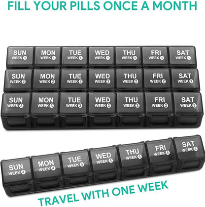 TookMag Monthly Pill Organizer 28 Day Pill Box, Travel Medicine Pill Organizer, Large 4 Weeks 1 Month Pill Cases with Dust-Proof Container for Pills/Vitamin/Fish Oil/Supplements