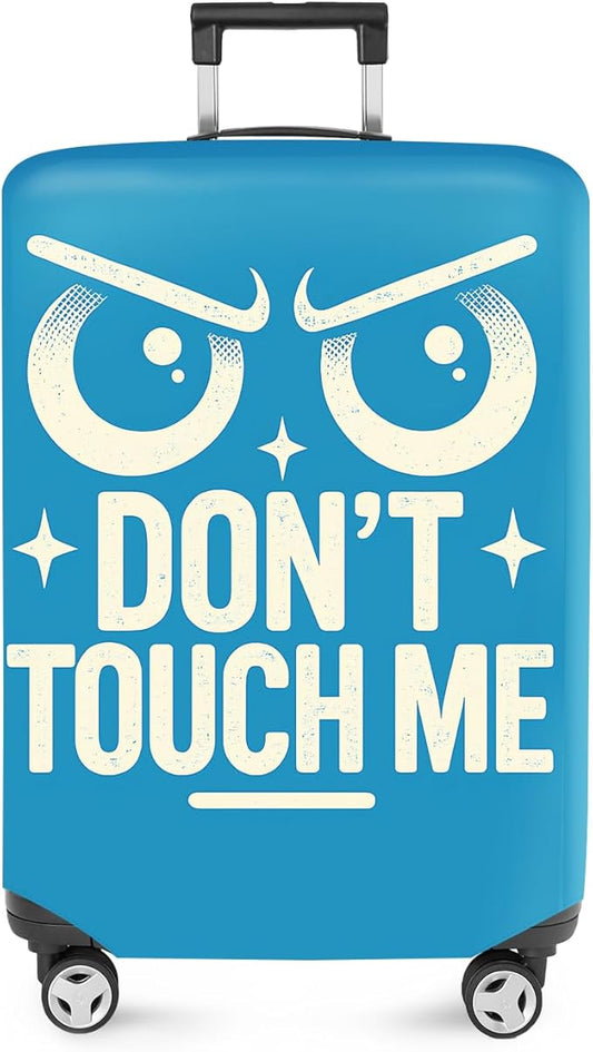 ANNA QUEEN Funny “Don’t Touch Me” Luggage Cover, Bold Blue Suitcase Protector with Angry Eyes Design, Stretchable, Washable Travel Cover for 24-26 Inch Luggage