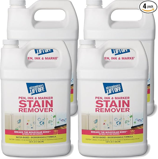 Motsenbocker's Lift Off 41001-4PK Pen, Ink & Marker Stain Remover – Removes Nail Polish, Makeup, and Dyes From Walls, Countertops, Tile, and More, Pre-Wash Laundry Treatment – 1 Gallon (Pack of 4)
