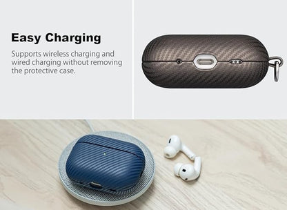 Leather Case - for AirPods Pro 3 Case Cover with Keychain - Selected Skin-Friendly Leather, Carbon Fibre Texture, Handmade Hard Cover for AirPods Pro 3rd Generation Earbuds - Desert Titanium