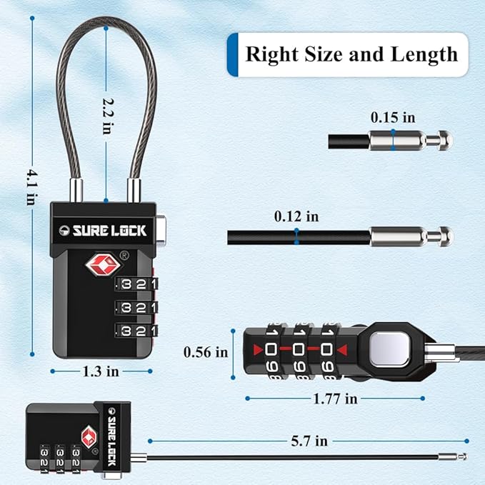 SURE LOCK TSA Approved 3-Digit Combination Luggage Locks – Open Alert Indicator, Re-settable Code with Zinc Alloy Body, Easy-Read Dials for Suitcase, Backpack, Gym Locker & Toolbox (Multiple Colors)